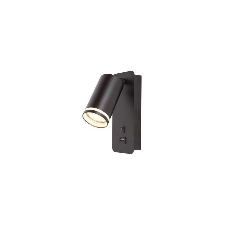 Vægspot med USB-oplader 1xGU10/35W/230V sort