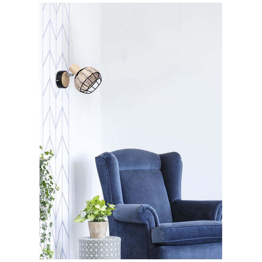 Vægspot TAJGA 1xE14/40W/230V Rattan/sort