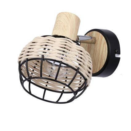 Vægspot TAJGA 1xE14/40W/230V Rattan/sort