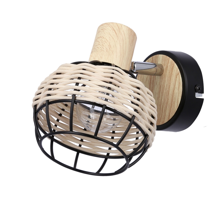 Vægspot TAJGA 1xE14/40W/230V Rattan/sort