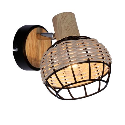 Vægspot TAJGA 1xE14/40W/230V Rattan/sort