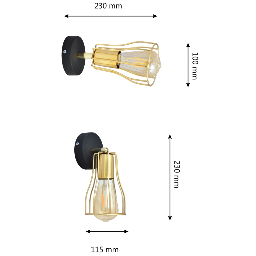 Vægspot TUBE 1xE27/15W/230V gylden/sort