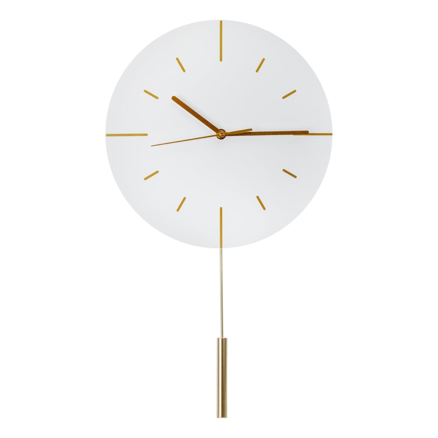 Vægur med pendul diameter 30 cm 1xAA hvid/guldfarvet