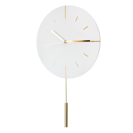 Vægur med pendul diameter 30 cm 1xAA hvid/guldfarvet
