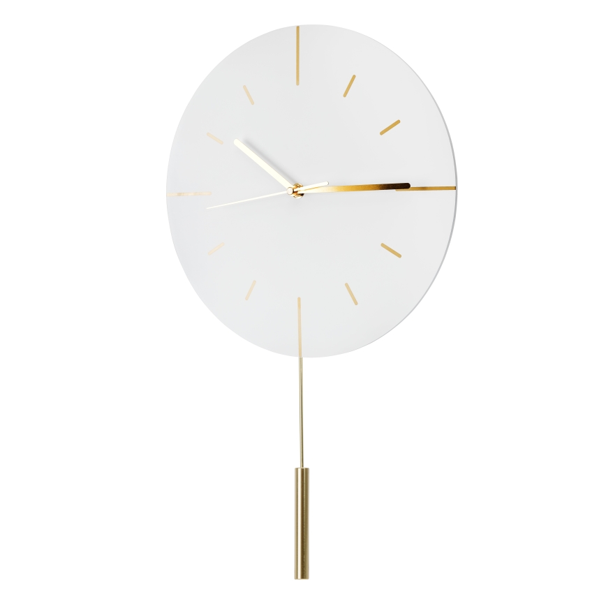Vægur med pendul diameter 30 cm 1xAA hvid/guldfarvet