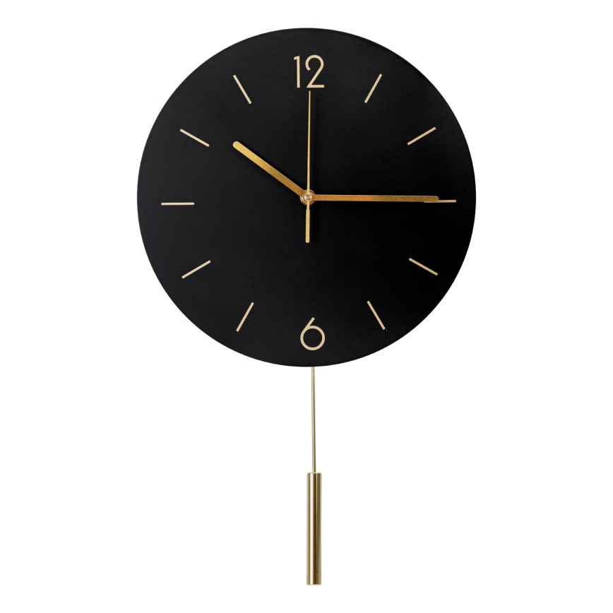 Vægur med pendul diameter 30 cm 1xAA sort/guldfarvet