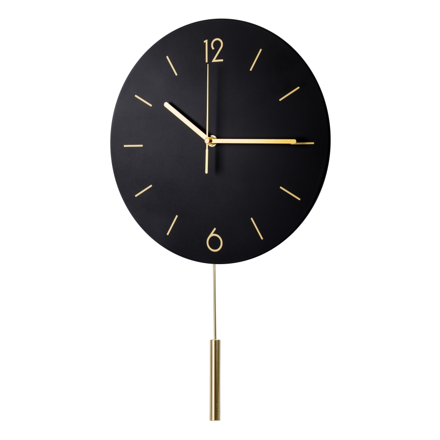 Vægur med pendul diameter 30 cm 1xAA sort/guldfarvet