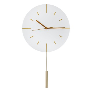 Vægur med pendul Ø 30 cm 1xAA hvid/guld