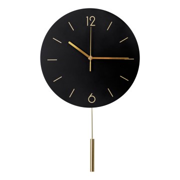 Vægur med pendul Ø 30 cm 1xAA sort/guld