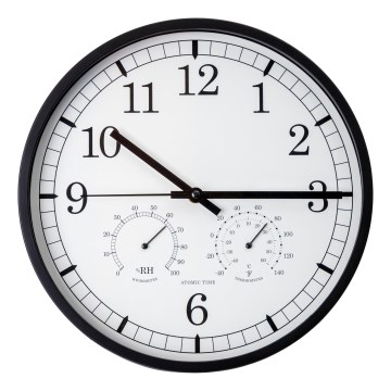 Vægur med termometer og hygrometer, Ø 30 cm, 1xAA, sort/hvid