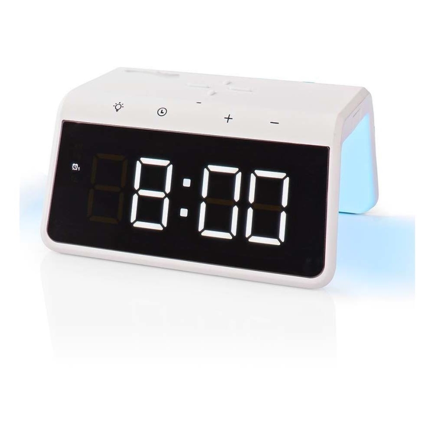 Vækkeur med LCD-display og trådløs oplader 15W/5V 1xCR2032 hvid