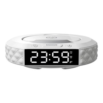 Vækkeur med LCD-display og trådløs Qi oplader 27W/9V 220 mAh hvid