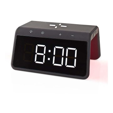 Vækkeur med LCD-skærm og trådløs oplader 15W/5V 1xCR2032 sort