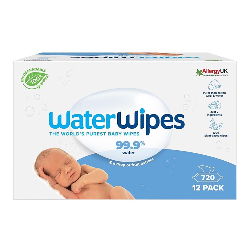 WaterWipes - 12x Vådservietter 60 stk. (720 stk.) plastfri