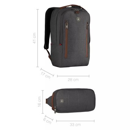 Wenger - Rygsæk til laptop 15 l 16" med tablet-lomme 12" + crossbody bag By Upgrade 02.01.2001 grå