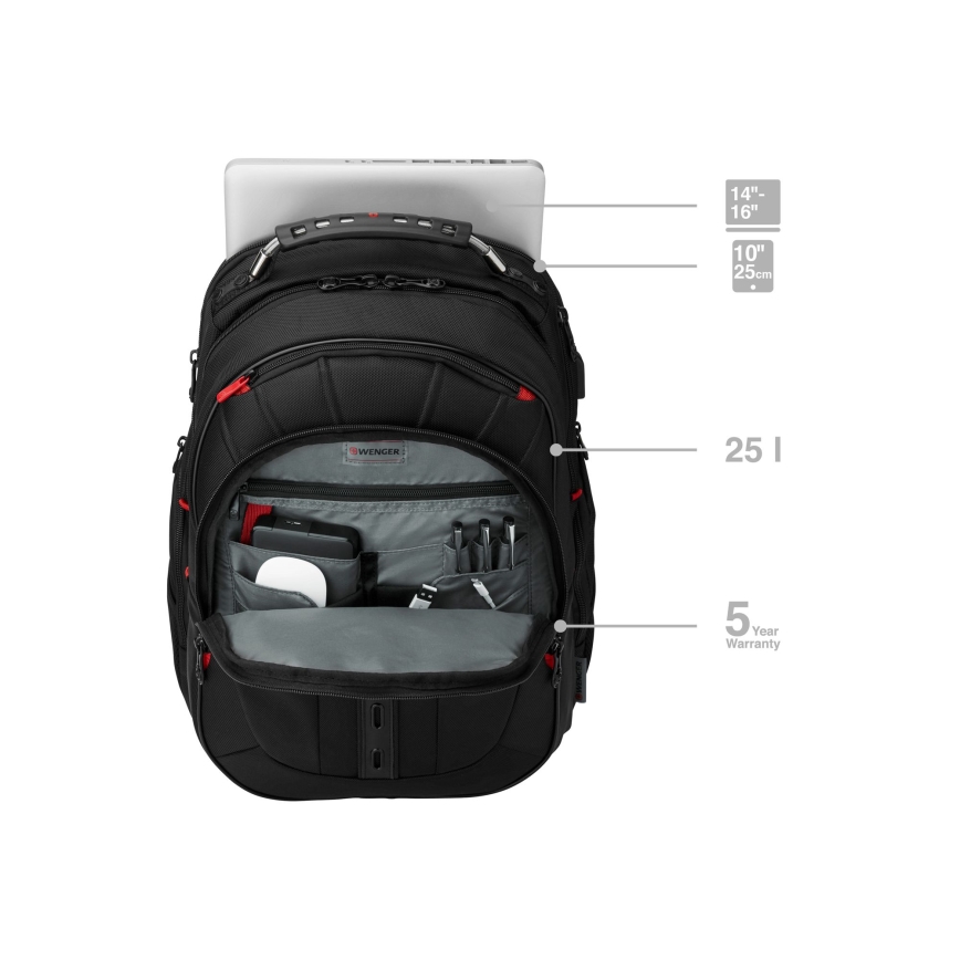 Wenger - Rygsæk til laptop 25 l 16" med tablet-lomme 10" Pegasus Deluxe sort