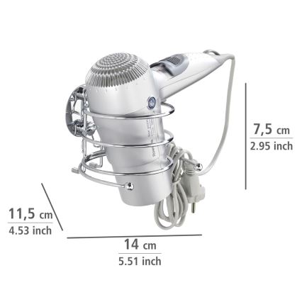 WENKO 18770100-Hårtørrerholder TURBO-LOC RUND STÅL 14x11,5 cm blank krom