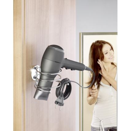 WENKO 18770100-Hårtørrerholder TURBO-LOC RUND STÅL 14x11,5 cm blank krom