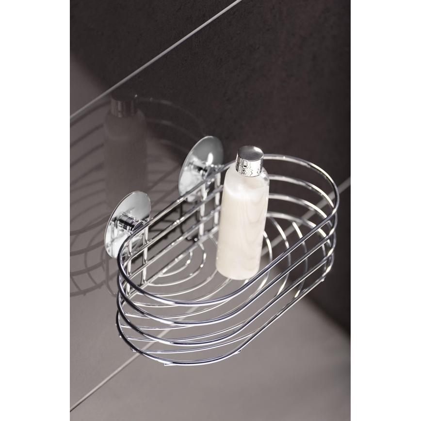 WENKO 18775100 - TURBO-LOC rund hylde i stål, 23,5 x 13,5 cm, blank krom