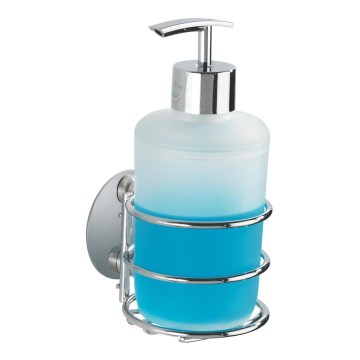 WENKO 18777100-Sæbedispenser TURBO-LOC Rund Stål 7,5x16,5 cm blank krom/hvid