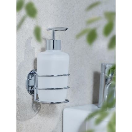 WENKO 18777100-Sæbedispenser TURBO-LOC Rund Stål 7,5x16,5 cm blank krom/hvid