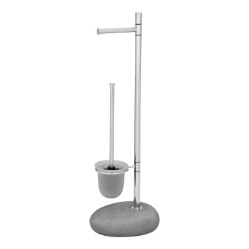 WENKO 19494100 - WC-børste PEBBLE STONE 23,5x70 cm blank krom/grå/satin