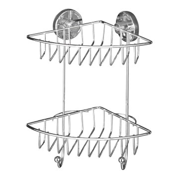 WENKO 20888100 - Hjørnehylde VACUUM-LOC af rundt stål 22,5x29,5 cm blank krom