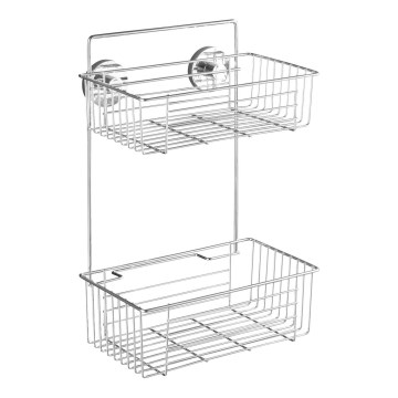 WENKO 20889100-Hylde VACUUM-LOC RUND STÅL 26x38 cm blank krom