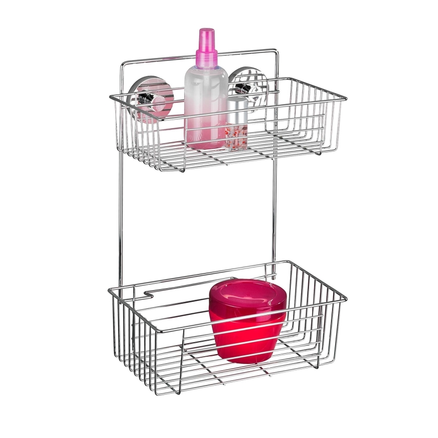 WENKO 20889100-Hylde VACUUM-LOC RUND STÅL 26x38 cm blank krom