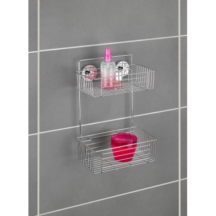 WENKO 20889100-Hylde VACUUM-LOC RUND STÅL 26x38 cm blank krom