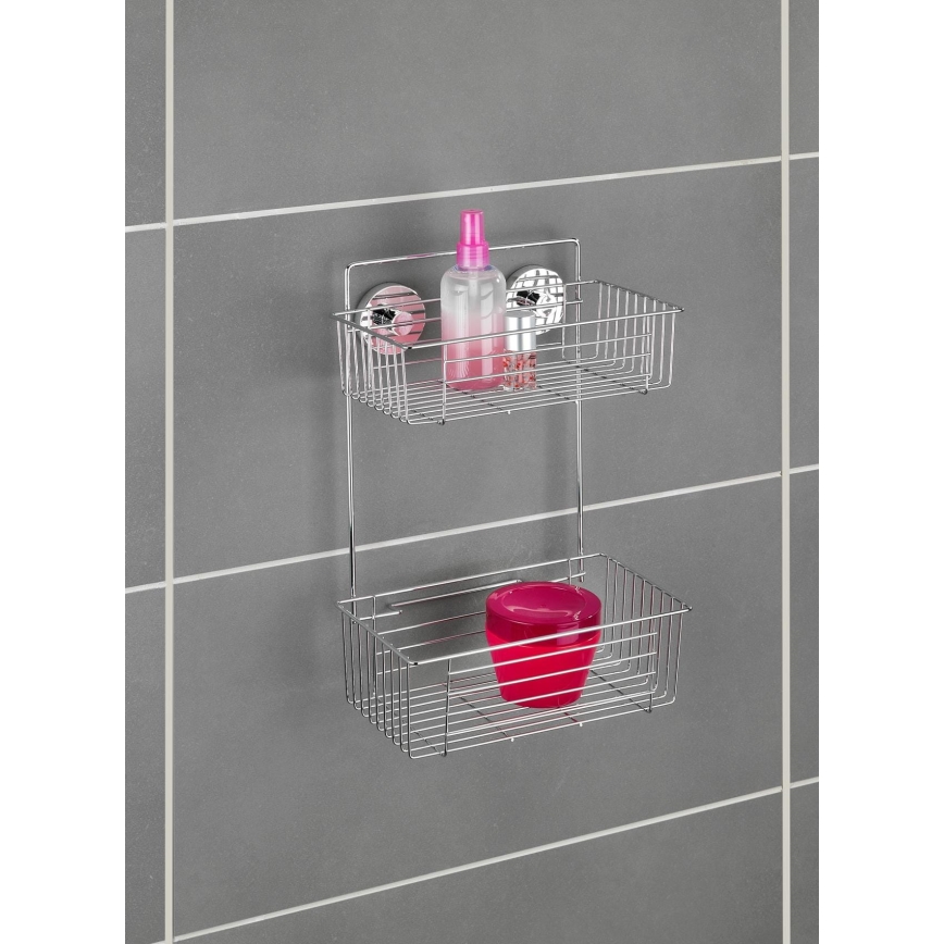 WENKO 20889100-Hylde VACUUM-LOC RUND STÅL 26x38 cm blank krom