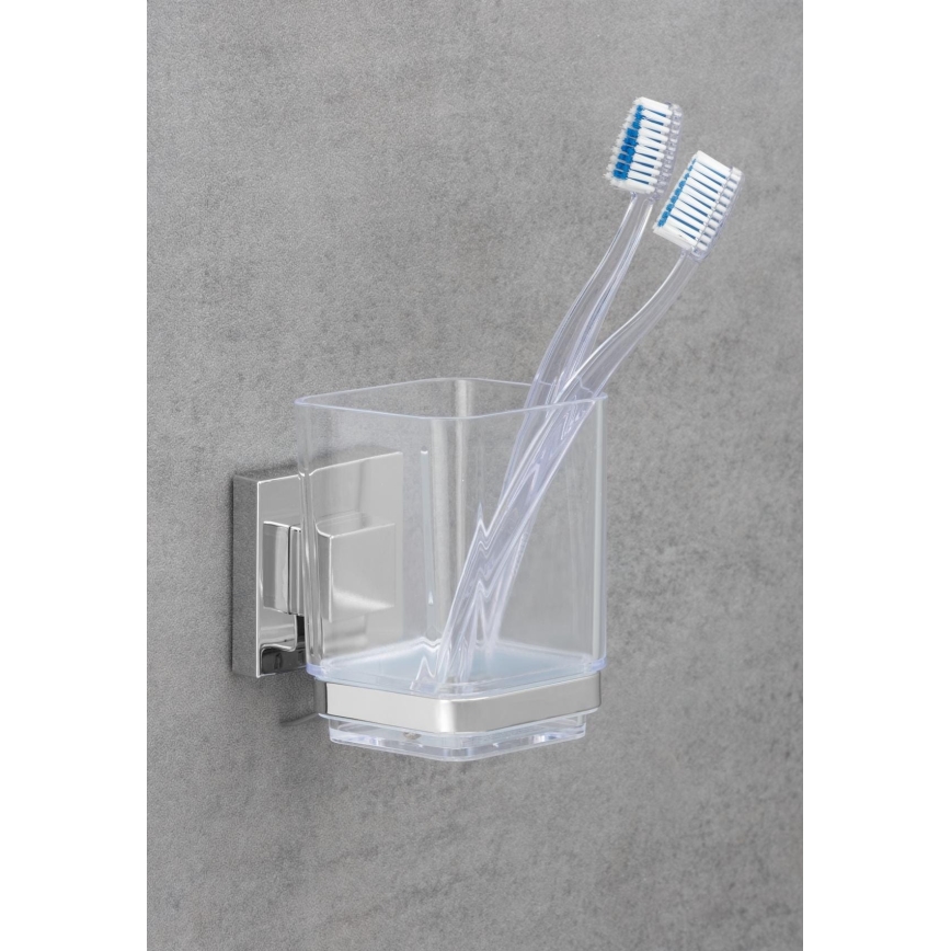 WENKO 22680100 -Bæger VACUUM-LOC QUADRO ED 7,5x10 cm sølv/blank krom/klar