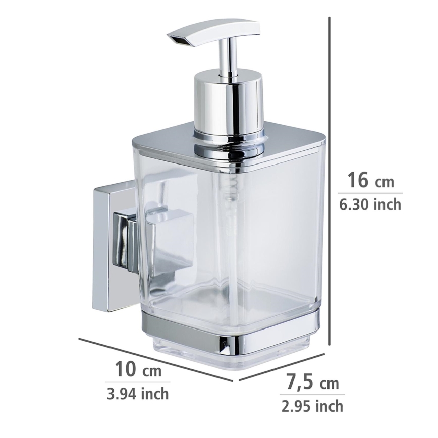 WENKO 22683100-Sæbedispenser VACUUM-LOC QUADRO ED 7,5x16 cm sølv/højglans krom