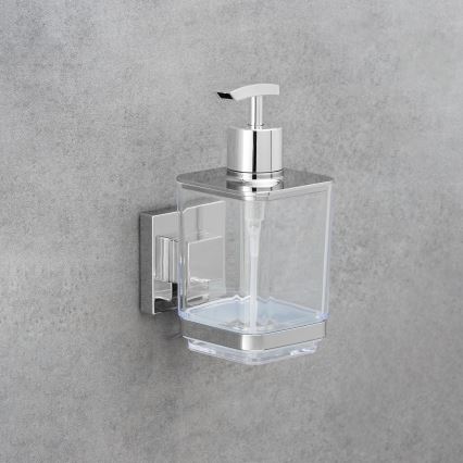 WENKO 22683100-Sæbedispenser VACUUM-LOC QUADRO ED 7,5x16 cm sølv/højglans krom