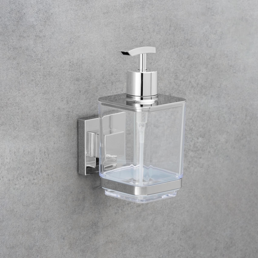 WENKO 22683100-Sæbedispenser VACUUM-LOC QUADRO ED 7,5x16 cm sølv/højglans krom