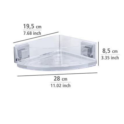 WENKO 22686100-Hjørnehylde VACUUM-LOC QUADRO ED 28x19,5 cm sølv/transparent