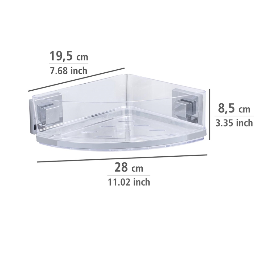 WENKO 22686100-Hjørnehylde VACUUM-LOC QUADRO ED 28x19,5 cm sølv/transparent