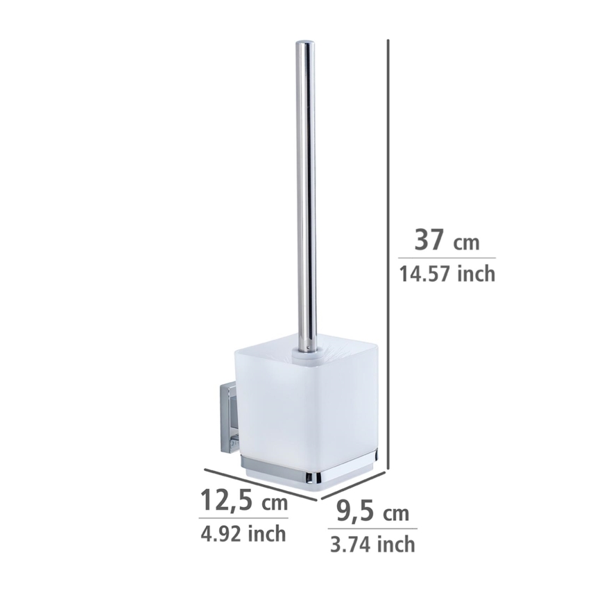 WENKO 22695100-WC WC-børste VACUUM-LOC QUADRO ED 9,5x37 cm sølv/blank krom/gennemsigtig