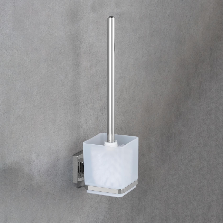 WENKO 22695100-WC WC-børste VACUUM-LOC QUADRO ED 9,5x37 cm sølv/blank krom/gennemsigtig