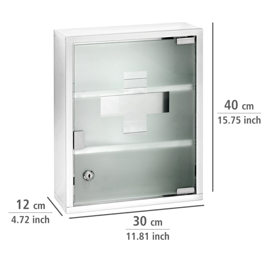 WENKO 22924100 - Førstehjælpsskab 30x40 cm i rustfrit stål/sølv
