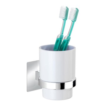 WENKO 23847800-Tandbørstekop TURBO-LOC QUADRO ED. 7x9,5 cm blank krom/hvid