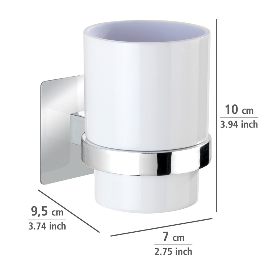 WENKO 23847800-Tandbørstekop TURBO-LOC QUADRO ED. 7x9,5 cm blank krom/hvid