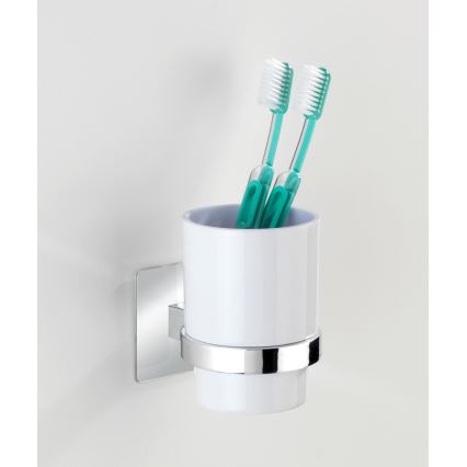 WENKO 23847800-Tandbørstekop TURBO-LOC QUADRO ED. 7x9,5 cm blank krom/hvid