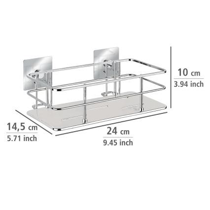 WENKO 23854800-Hylde TURBO-LOC QUADRO ED. 24x14,5 cm i rustfrit stål/blank krom