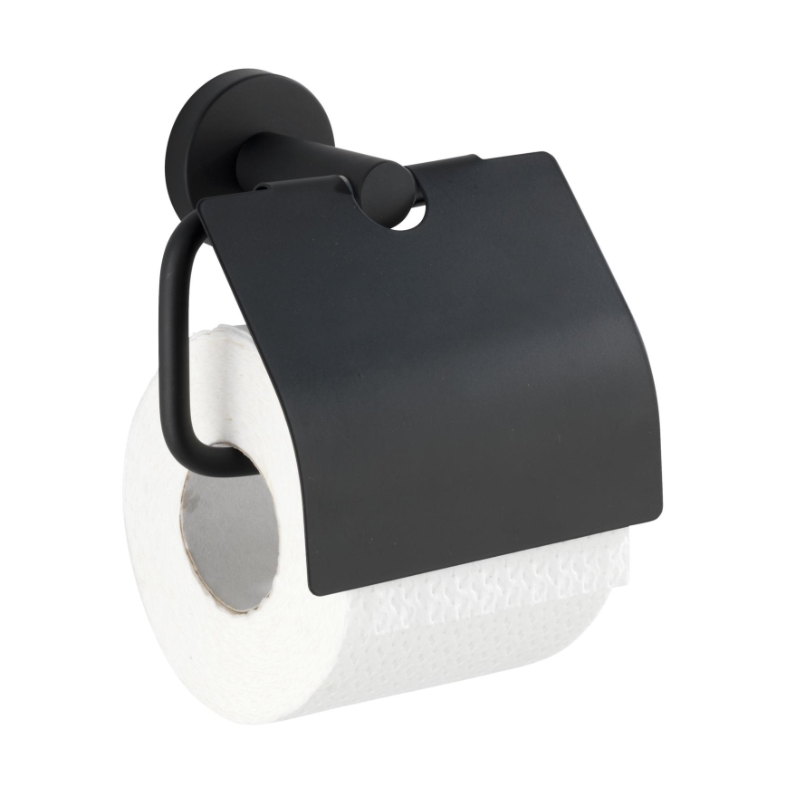 WENKO 24241100 - BOSIO BLACK toiletpapirholder, 15 x 13,5 cm, rustfrit stål/sølv
