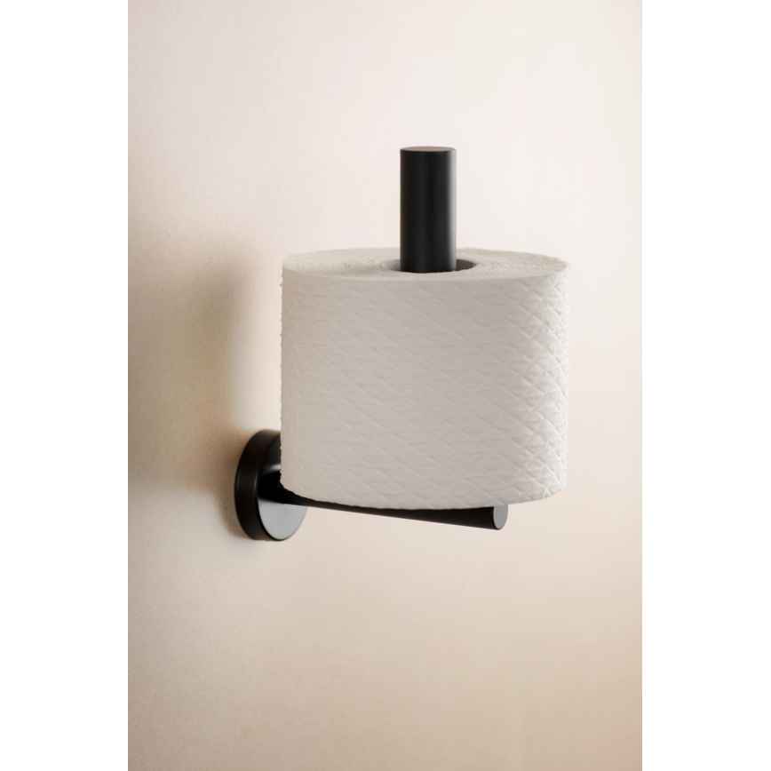 WENKO 24262100-Toiletpapirholder BOSIO BLACK 8x18 cm rustfrit stål/sølv