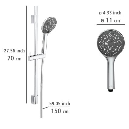 WENKO 25452100 - Brusesæt med vandbesparende system, 70 cm, sølv