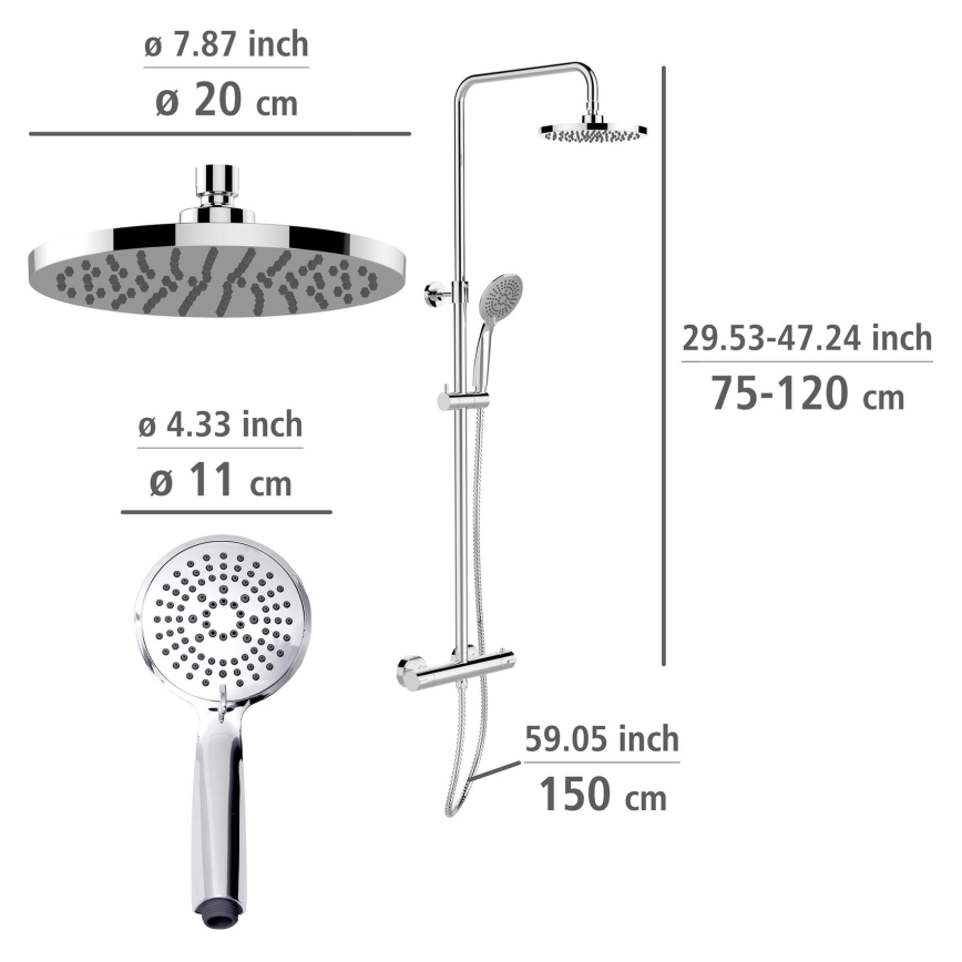 WENKO 25483100 - Brusesystem Vandbesparende system 120 cm poleret krom