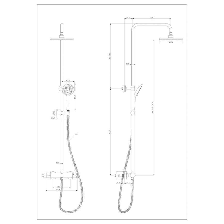 WENKO 25484100 - Brusesystem Vandbesparende system 12x120 cm sort
