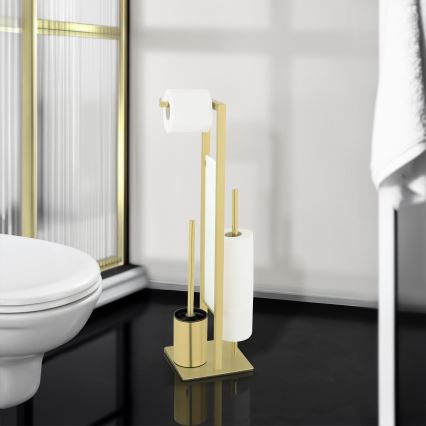 WENKO 26034100 - WC-sæt RIVALTA 18x70 cm rustfrit stål/guld/hvid/sort
